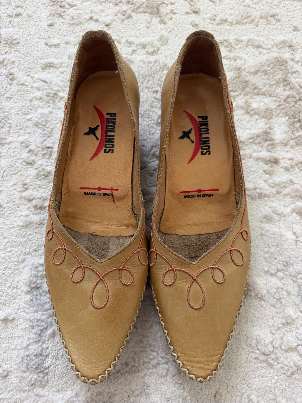 PIKOLINOS Women's Light Brown Leather Pointed Slip-On Flats size 36